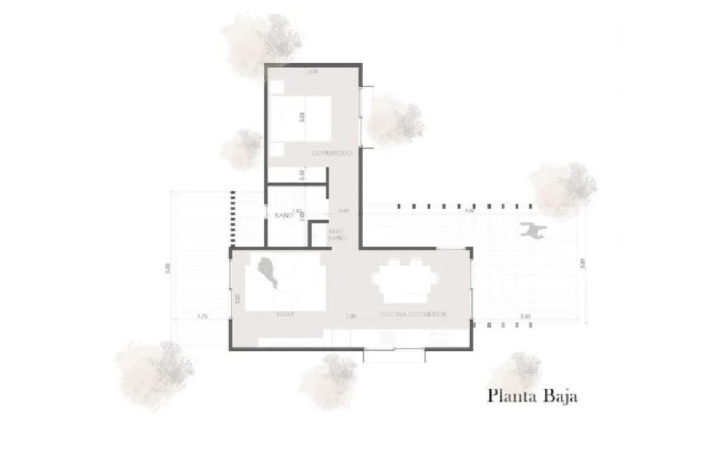Plano módulo 1 habitación 46m² Premium CC Módulos