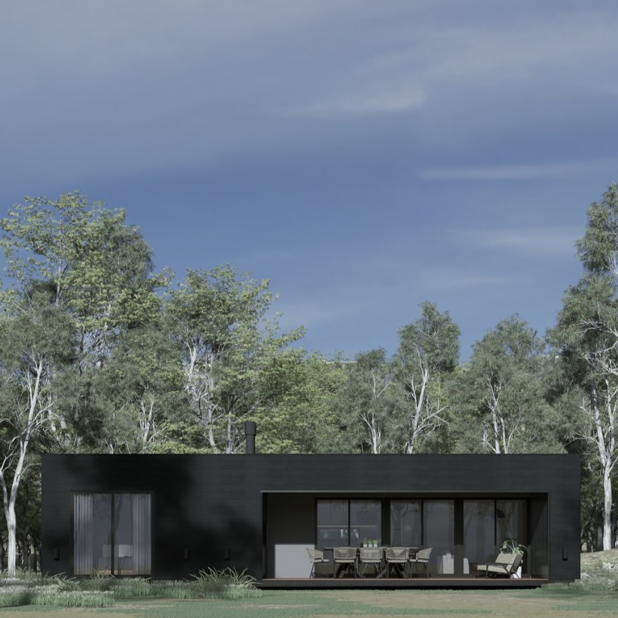 Casa modular 2 habitaciones 75m² CC Módulos — exterior con galería