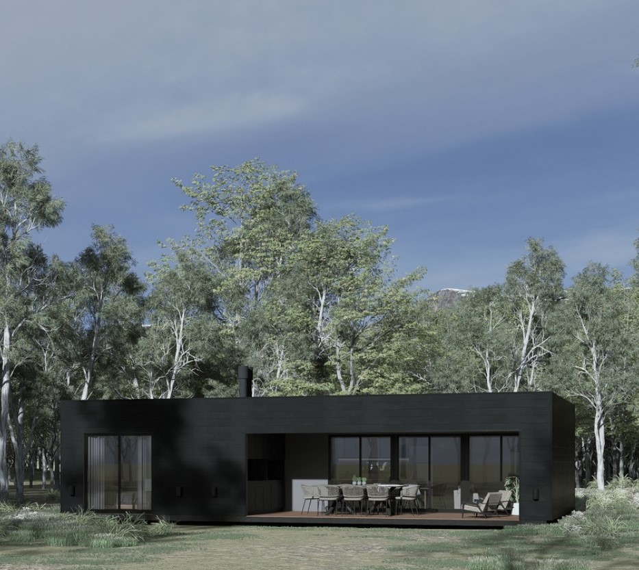 Casa modular 2 habitaciones 75m² CC Módulos — dormitorio principal con vestidor