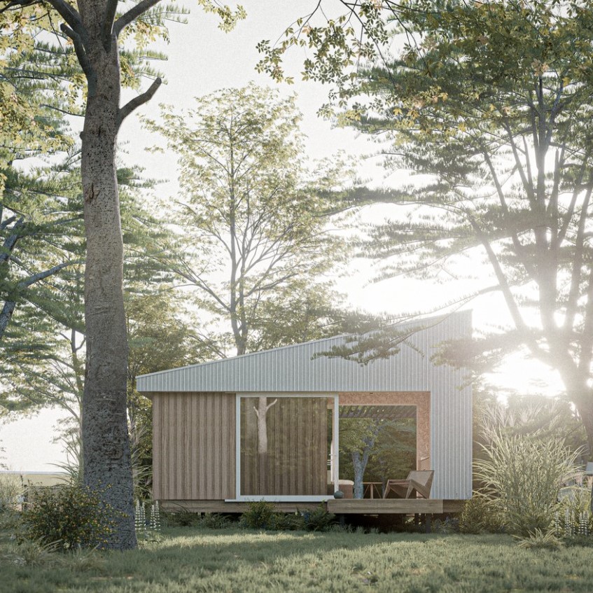Monoambiente 15m² Steel Frame CC Módulos — vista exterior con deck
