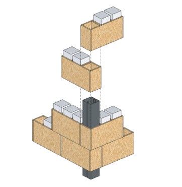 Ladrillo Socket OSB y telgopor sistema lego